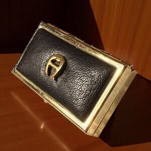 Vintage Etienne Aigner Black Leather Coin Pill or Sewing Case